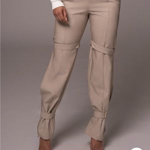 Brown refined belted leg pants JLUXLABEL